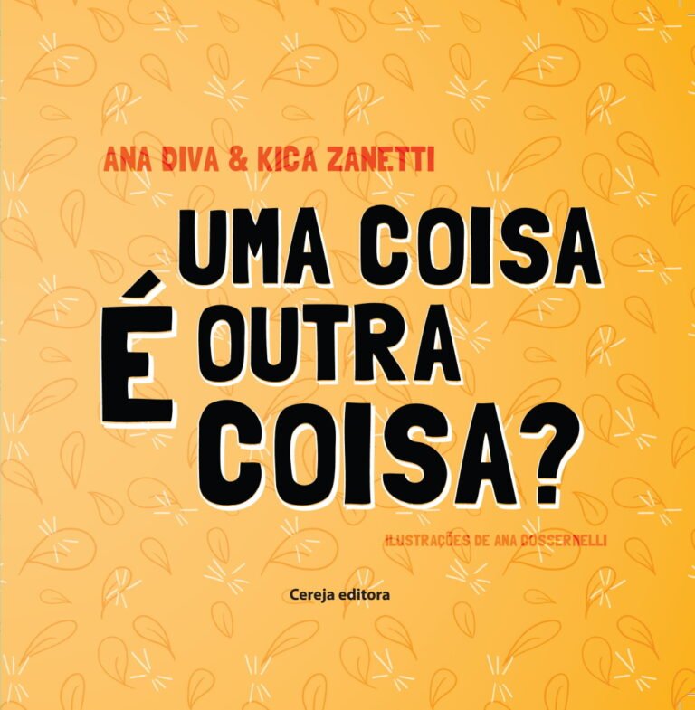 Título da obra escrito em preto sobre funco laranja, com textura de folhas e pétalas.